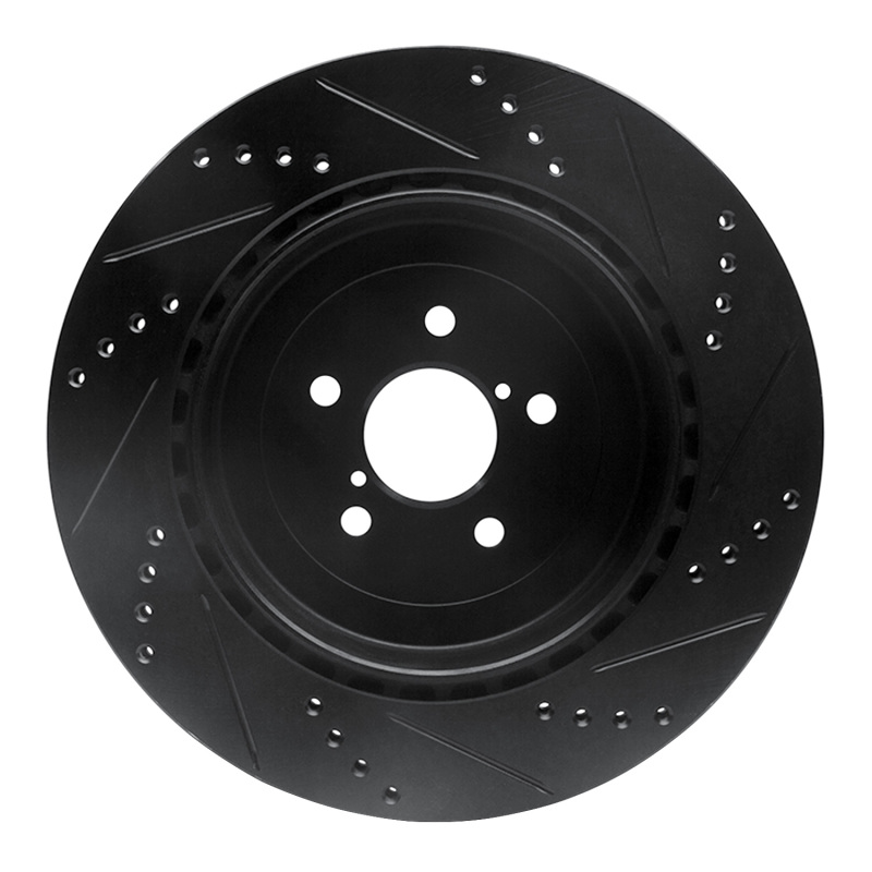 Subaru Impreza Brake Rotor (1) - Rear Left - R1 Concepts - Drilled & Slotted - Black - `03-`04